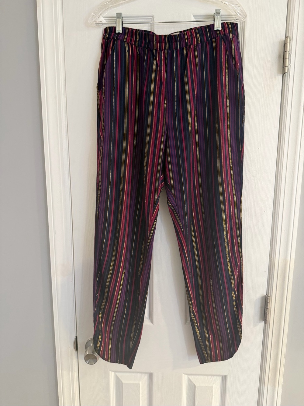 Marine Layer Allison Pant Lurex Multi Stripe Tencel Metallic Gold Size M